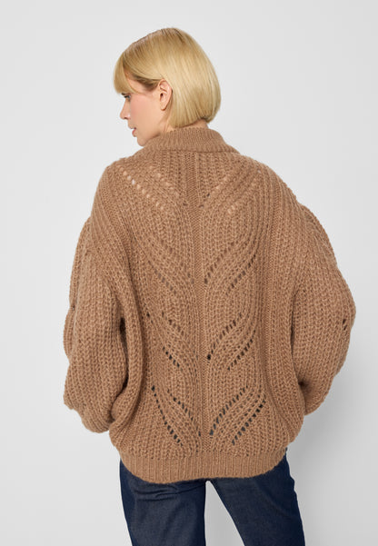 Unbuttoned sweater with openwork weave ROSSO in beige