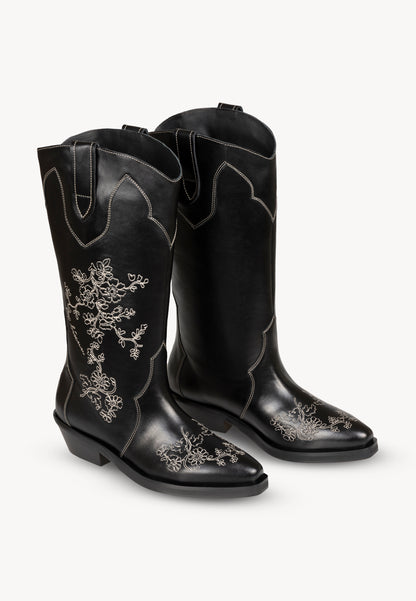 Women's cowboy boots with unique floral embroidery JUNIPER black