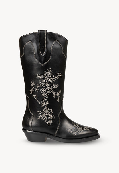 Women's cowboy boots with unique floral embroidery JUNIPER black