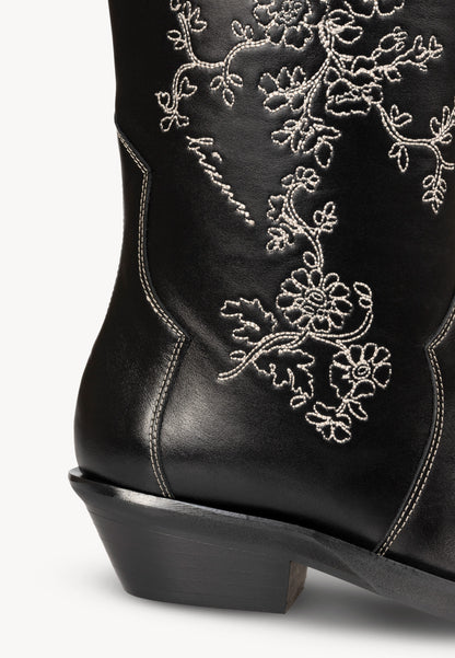 Women's cowboy boots with unique floral embroidery JUNIPER black