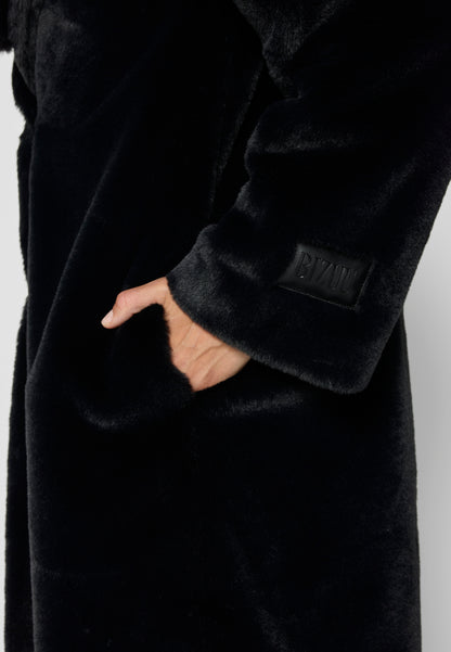 Women's fur jacket with logo on the sleeve ROMA in black