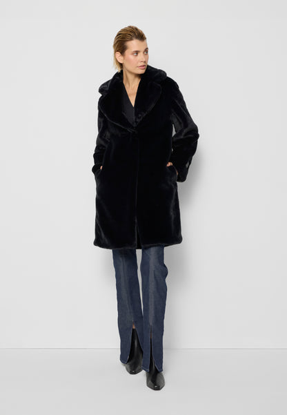 Women's fur jacket with logo on the sleeve ROMA in black