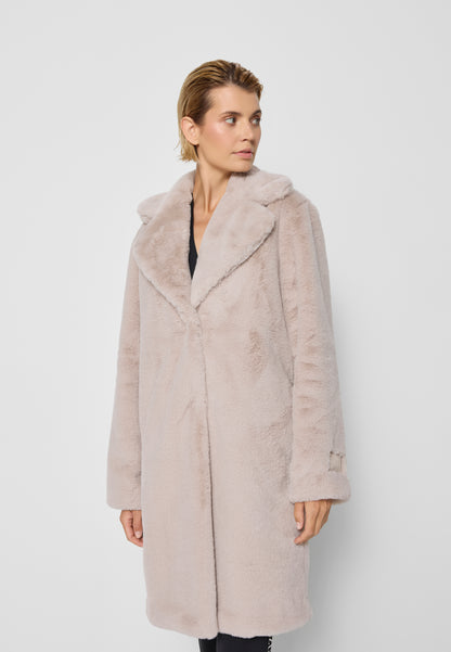 Women's fur jacket with logo on the sleeve ROMA in beige