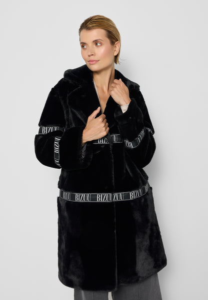 Women's fur jacket with branded stripes FLORENCE in black