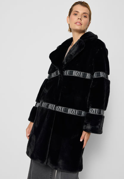 Women's fur jacket with branded stripes FLORENCE in black