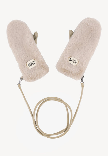 Fur gloves with a logo tag ROKKA, beige