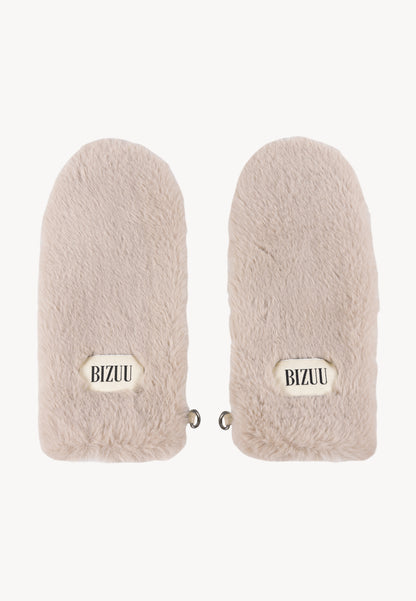 Fur gloves with a logo tag ROKKA, beige