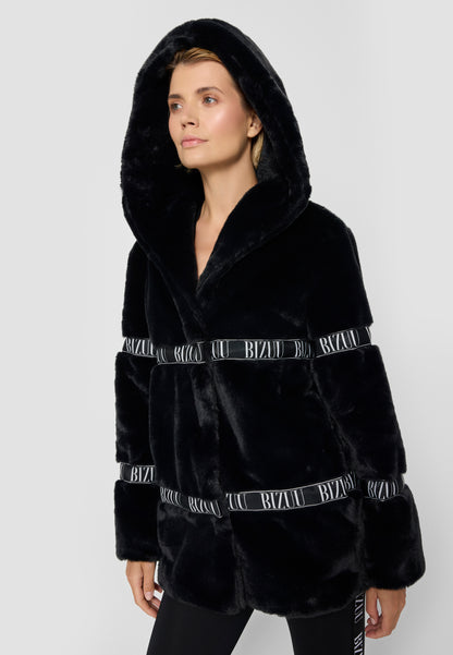 Hooded fur coat MILANO in black