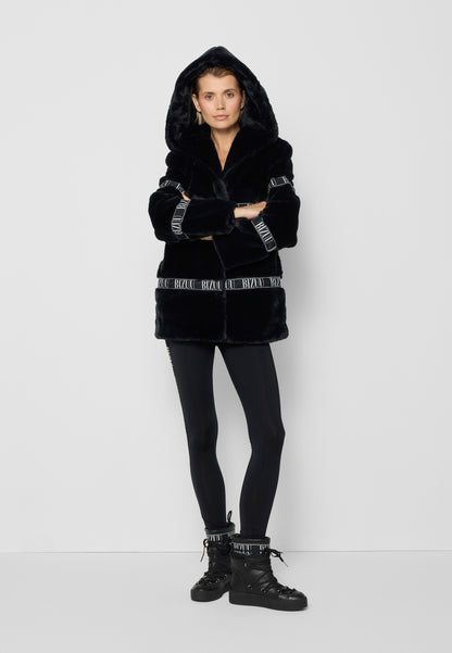 Hooded fur coat MILANO in black