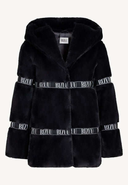 Hooded fur coat MILANO in black