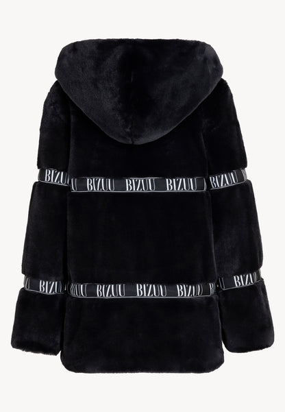 Hooded fur coat MILANO in black