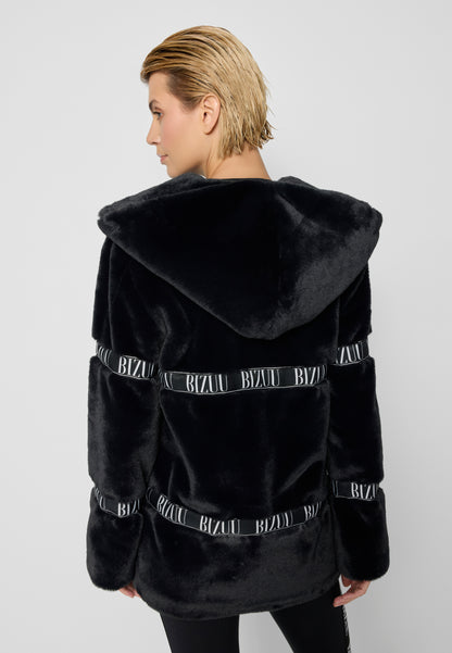 Hooded fur coat MILANO in black