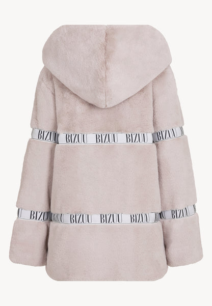 Hooded fur coat MILANO in beige