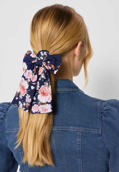 Hair tie with a bow in floral print LOLLI blue