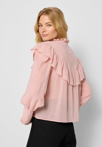 Checkered blouse with a stand-up collar NAUENA pink