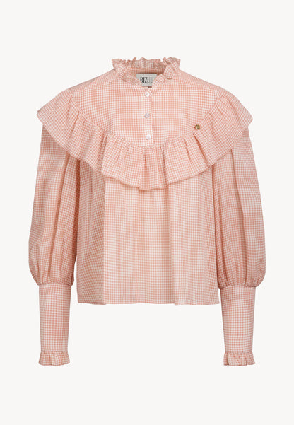 Checkered blouse with a stand-up collar NAUENA pink