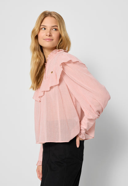 Checkered blouse with a stand-up collar NAUENA pink