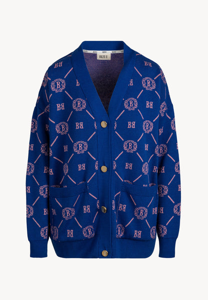 Cardigan with a logoed application TOBIAS, navy blue