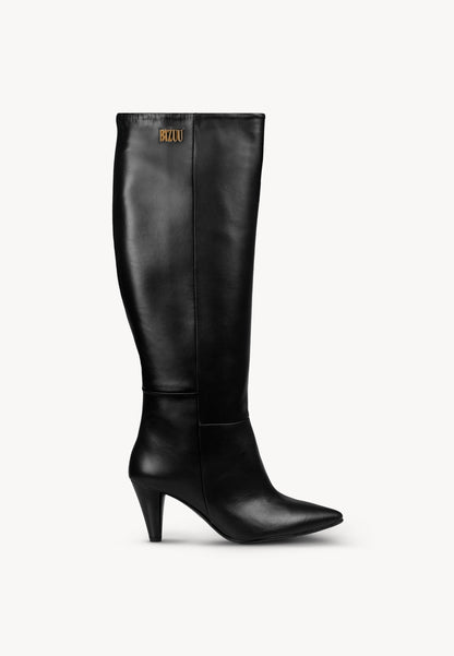 Leather high heels boots with metal logo ERIE black