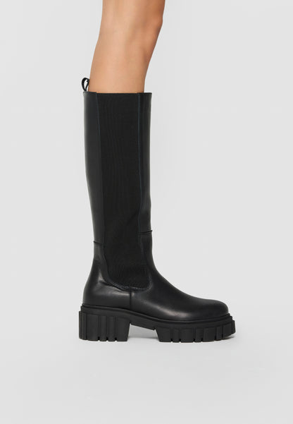 Leather boots with elastic rubber DELINE in black