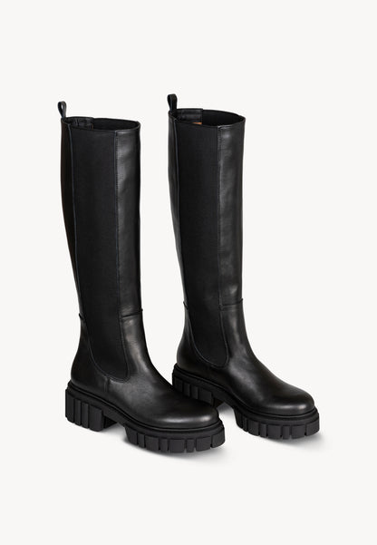 Leather boots with elastic rubber DELINE in black