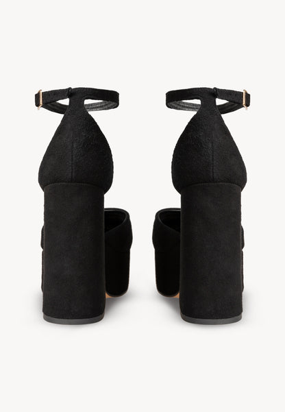 Leather Suede Heels with a Thick Block Heel and Platform AURA black