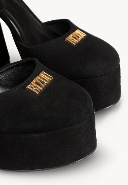 Leather Suede Heels with a Thick Block Heel and Platform AURA black