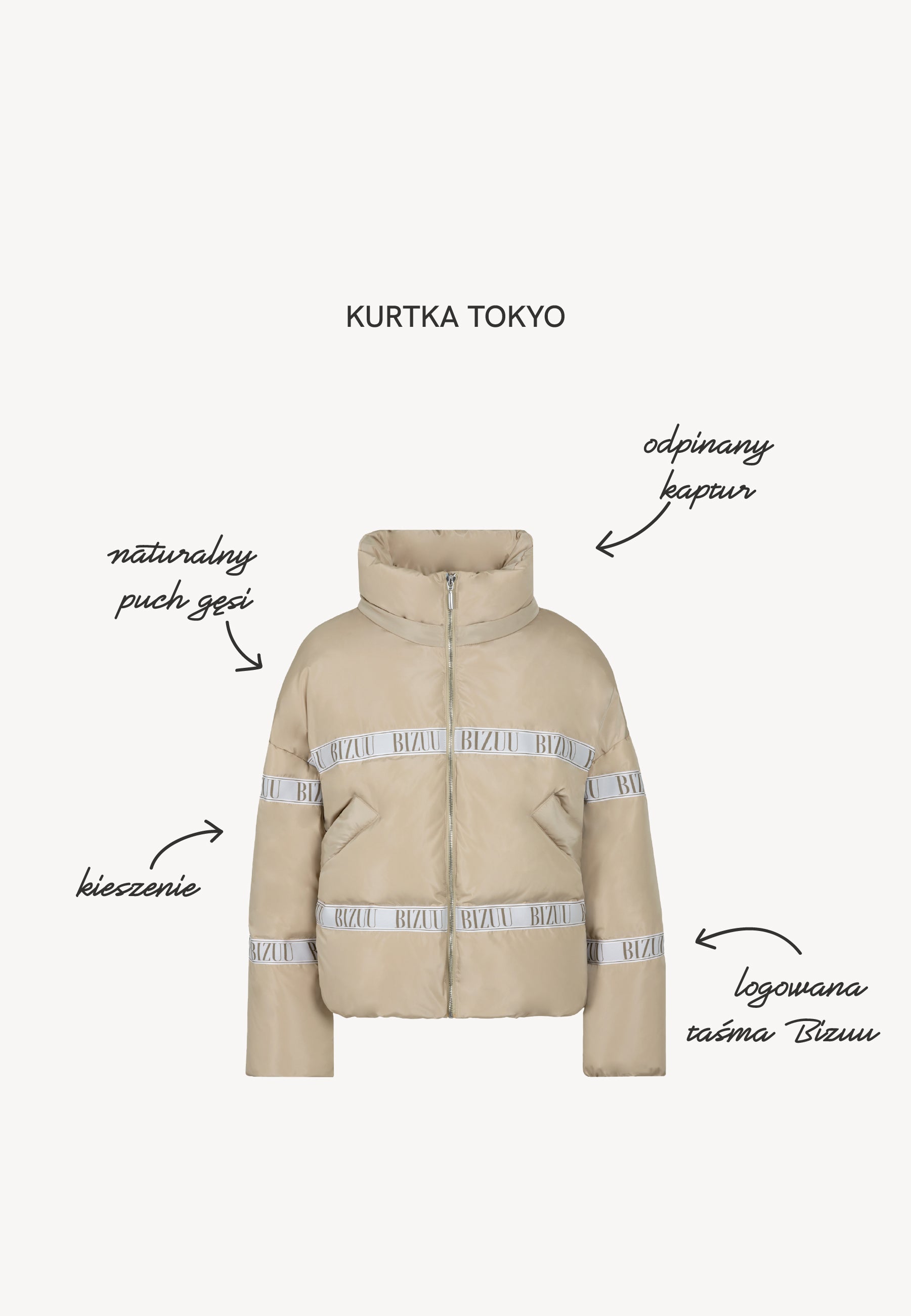 Oversized down jacket TOKYO, beige – Bizuu