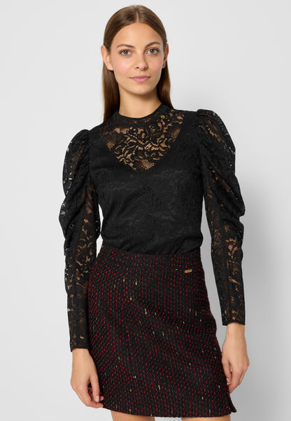 Black lace bodysuit with floral design ARIES