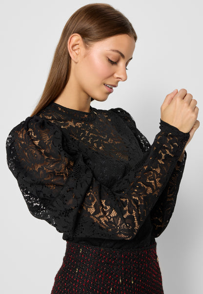 Black lace bodysuit with floral design ARIES