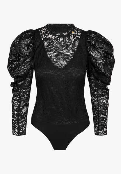 Black lace bodysuit with floral design ARIES