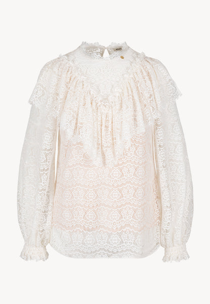 Blouse with lace design in horizontal waves MARI cream