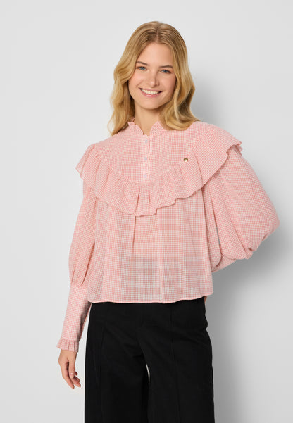 Checkered blouse with a stand-up collar NAUENA pink