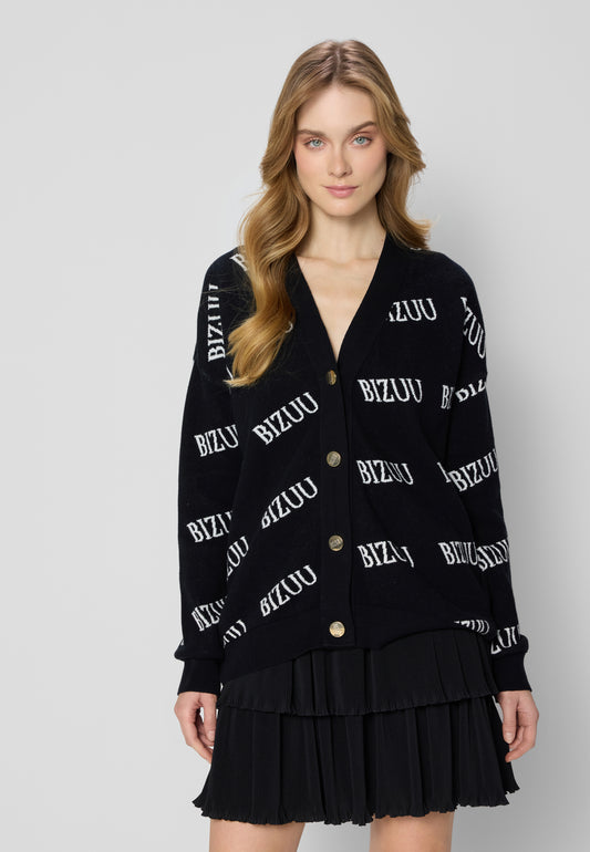 KYLE button-down logo cardigan, black