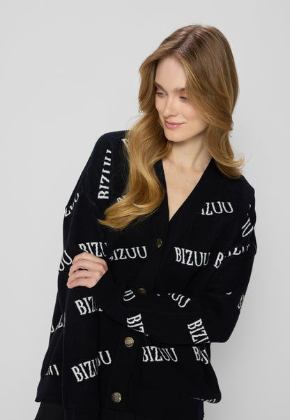 KYLE button-down logo cardigan, black