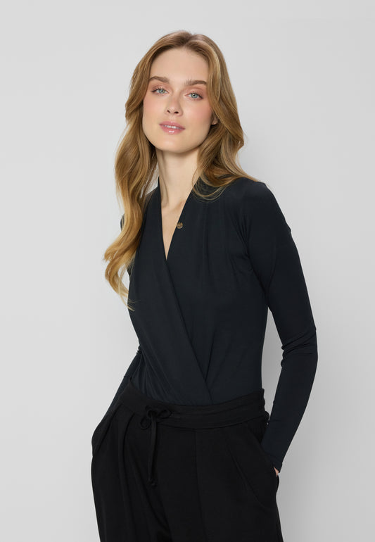 LOMMA black bodysuit with a deep V-shaped neckline