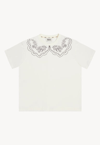 Cream women's t-shirt with printed collar COLLARY