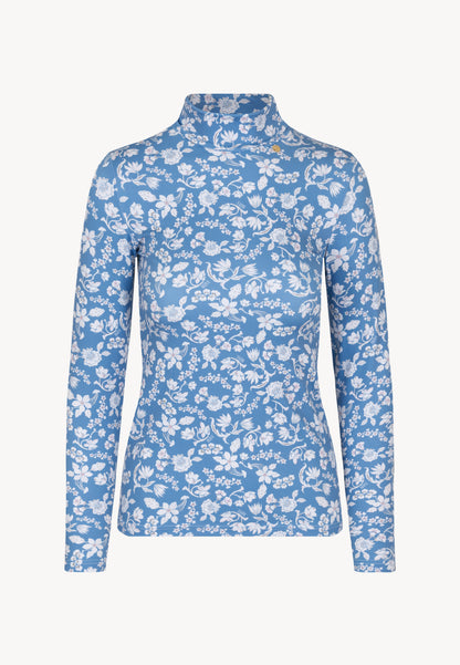 Blue fitted turtleneck with flowers by OWAKA