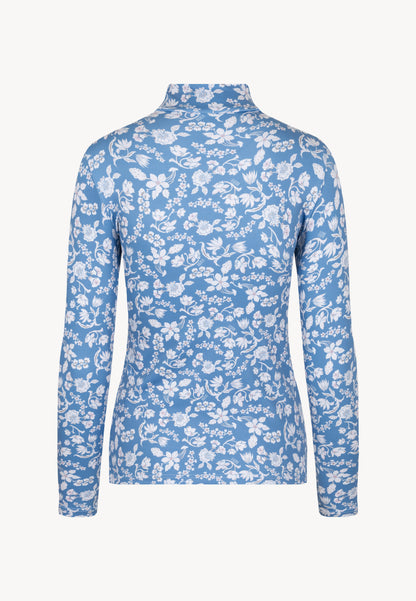 Blue fitted turtleneck with flowers by OWAKA