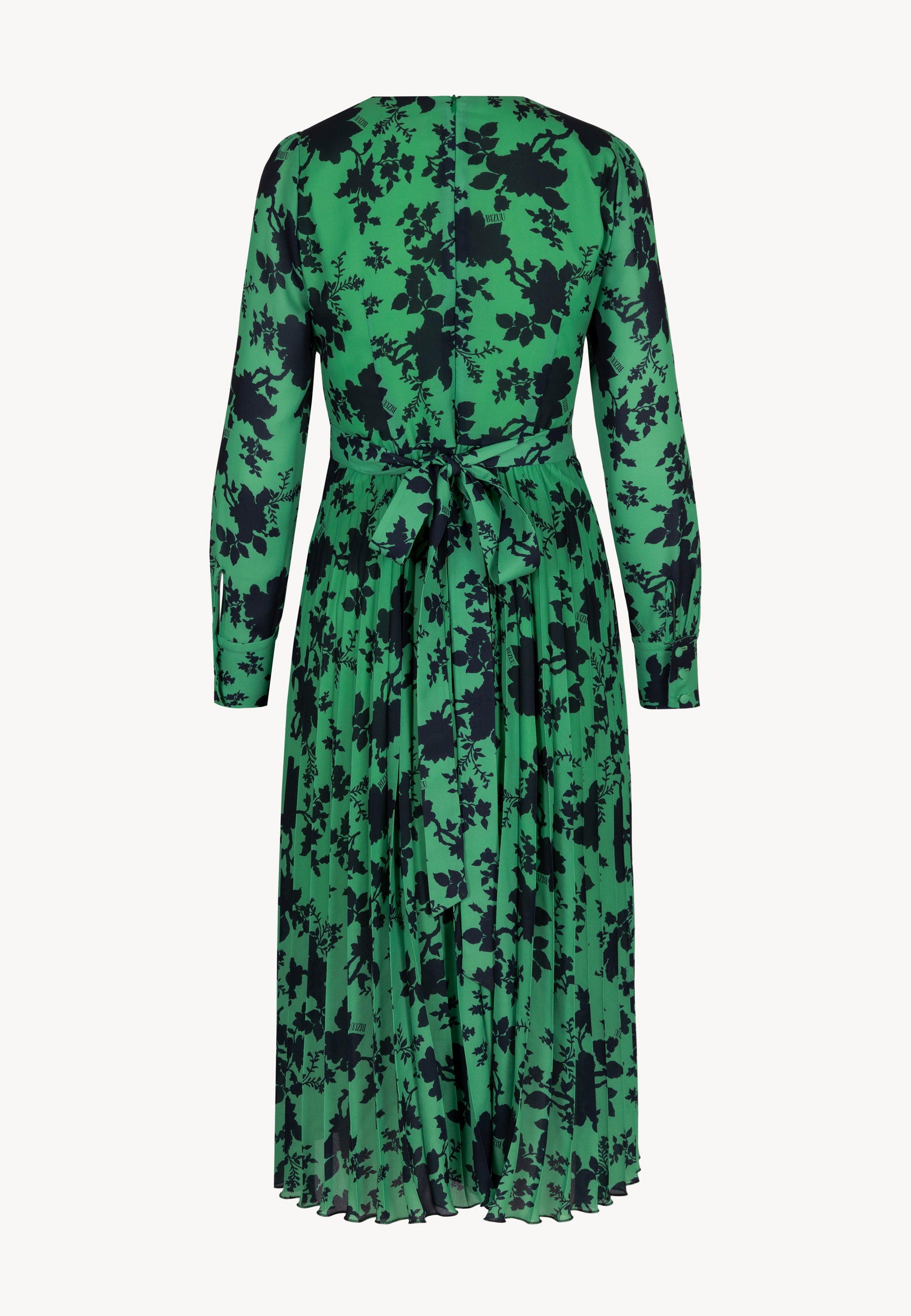 plus emerald green floral print long sleeve pleated midi dress Emerald Green Long Sleeve Midi Dress with Pockets, Floral Flowers Wome Starcove Fashion