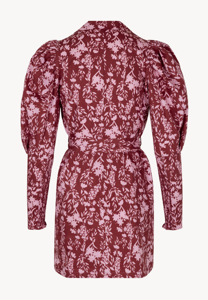 Burgundy mini dress with flowers GEORGINA