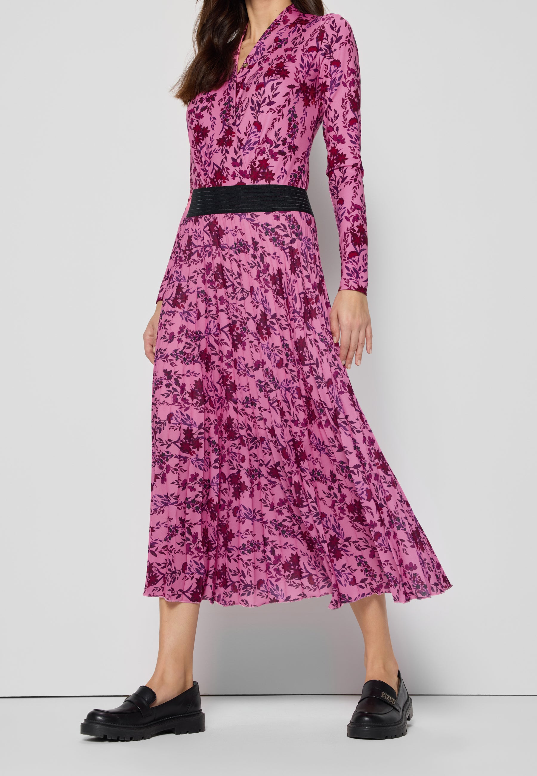 AMINA pink floral pleated midi skirt