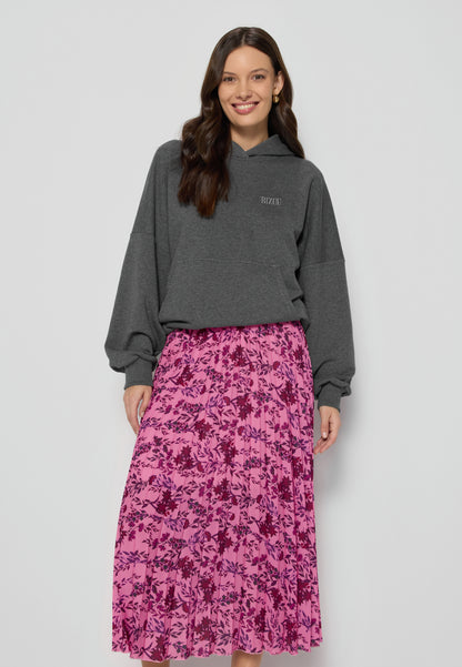 AMINA pink floral pleated midi skirt