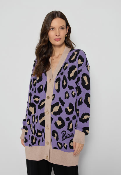 Women's purple unbuttoned sweater in panther SANLEO