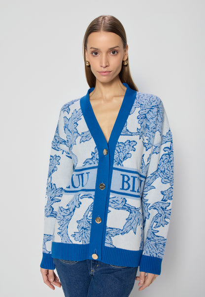 Blue floral unbuttoned sweater FLORANA