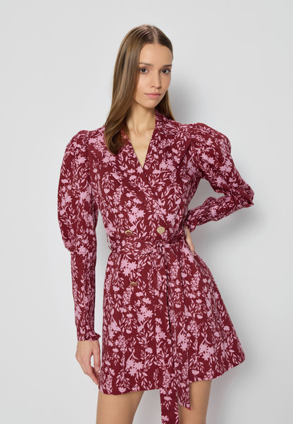 Burgundy mini dress with flowers GEORGINA