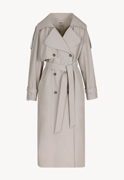 Beige oversized women's coat with a side stripe RACHELLA