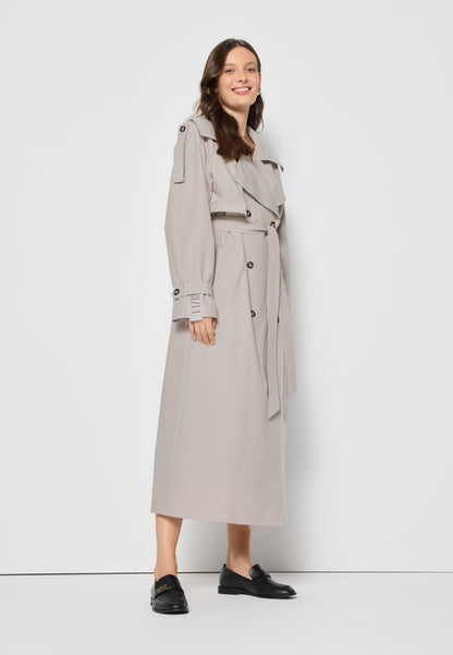 Beige oversized women's coat with a side stripe RACHELLA