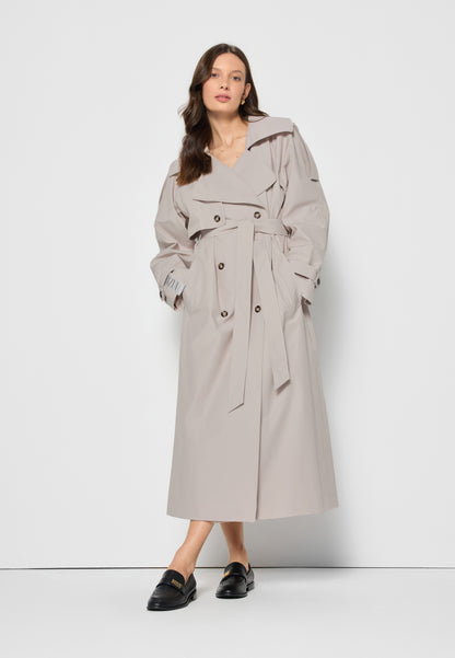 Beige oversized women's coat with a side stripe RACHELLA