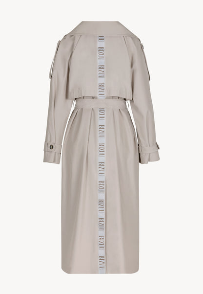 Beige oversized women's coat with a side stripe RACHELLA